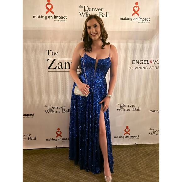 Alyce Paris Pageant Formal Gown Womens Size 10 Blue Fully Sequined Lace Up Back - Picture 8 of 8